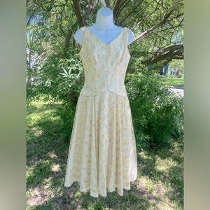 Cream and gold shiny fancy party dress flower motif